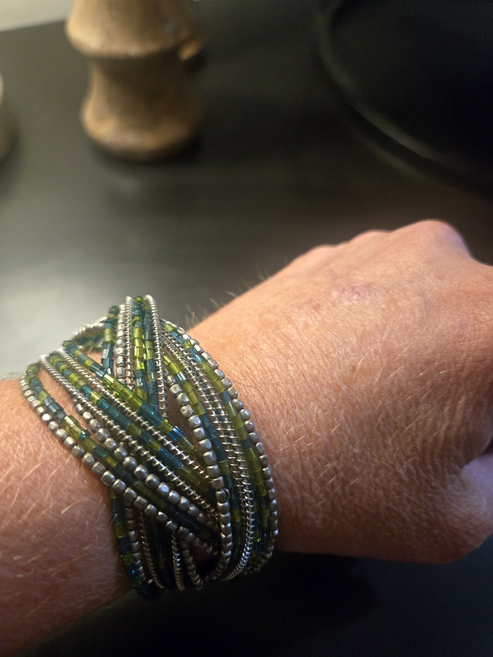 Multi-Strand Green Beaded Wrap Bracelet - Brand Unknown